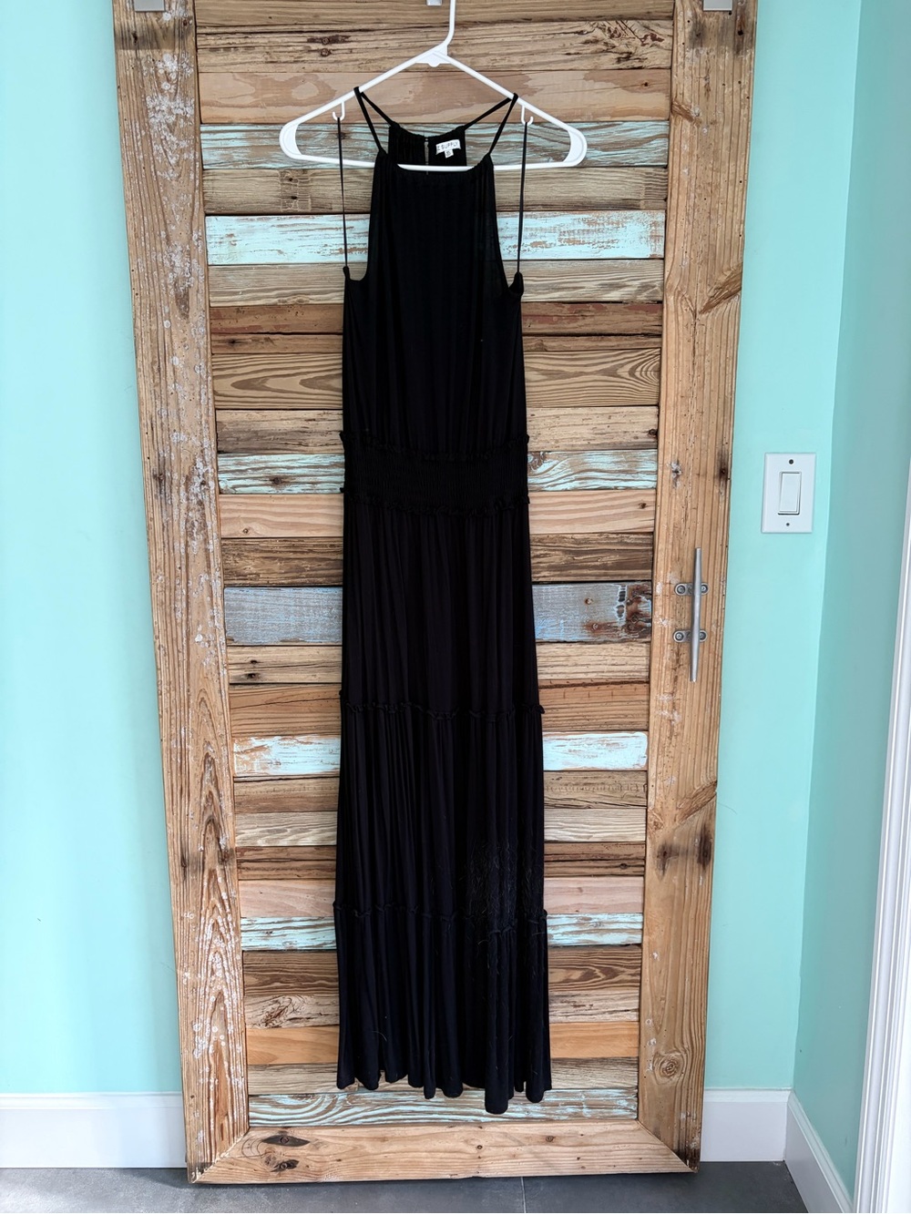 Z Supply Black Smocked Waist Tiered Maxi Dress XS Spaghetti Strap